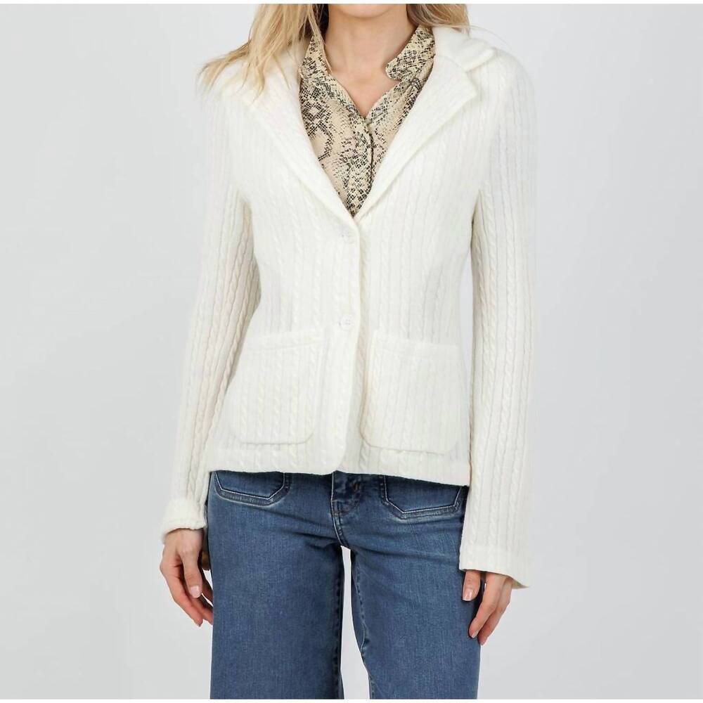 NEW ARCHER CASHMERE casey cashmere cable blazer in ecru